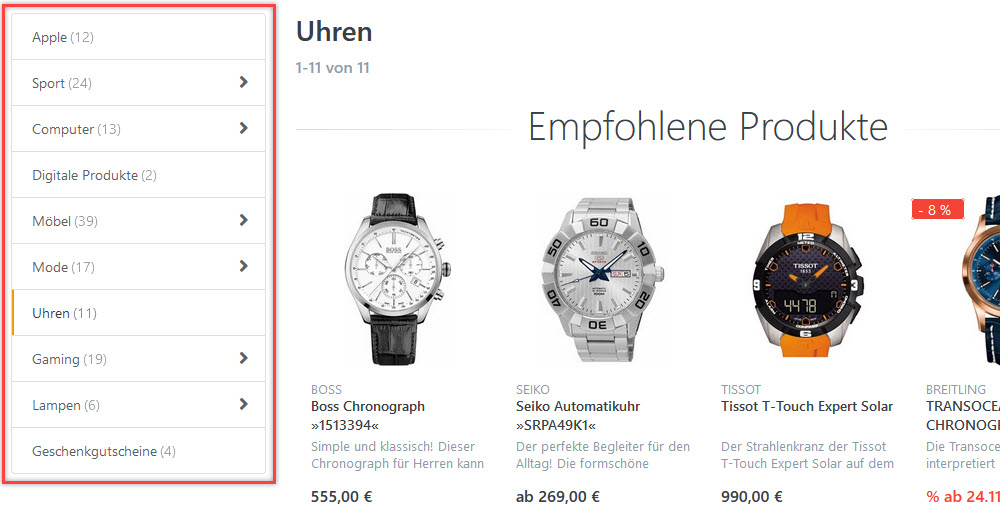 Beispiel Positionierung Filter